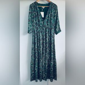Anthropologie See U Soon Floral Green Maxi Dress Size M